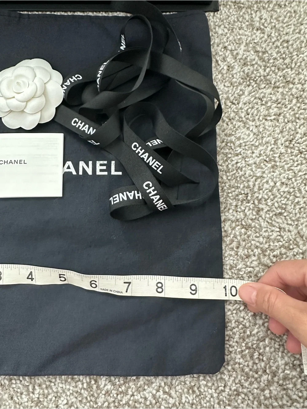 CHANEL Black Gift Box Set with White Camellia Accent for mini to small bag